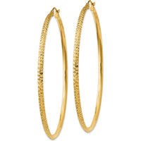 14K Yellow Gold Knife Edge Diamond-Cut Hollow Hoop Earrings - 65mm Length by 0
