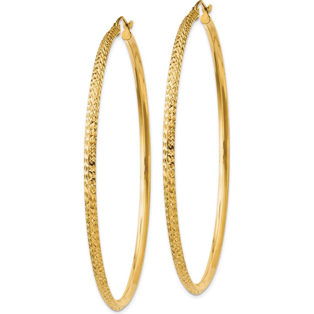 14K Yellow Gold Knife Edge Diamond-Cut Hollow Hoop Earrings - 65mm Length by 0