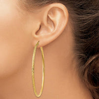 14K Yellow Gold Knife Edge Diamond-Cut Hollow Hoop Earrings - 65mm Length by 0