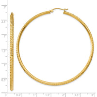 14K Yellow Gold Knife Edge Diamond-Cut Hollow Hoop Earrings - 65mm Length by 0
