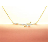 14K Yellow Gold Knot Motif Necklace with Pavé Set Round Diamonds - 0.15 Carat Total Diamond Weight - Royal Jewelry