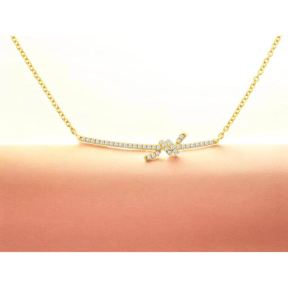 14K Yellow Gold Knot Motif Necklace with Pavé Set Round Diamonds - 0.15 Carat Total Diamond Weight - Royal Jewelry