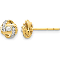 14K Yellow Gold Knot Stud Earrings with Round Natural Diamonds - 0.105 Carat Total Diamond Weight by Monteluci Fine Jewelry