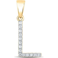 14K Yellow Gold L Initial Pendant with Prong-Set Round Diamonds - 0.12 Carat Total Diamond Weight
