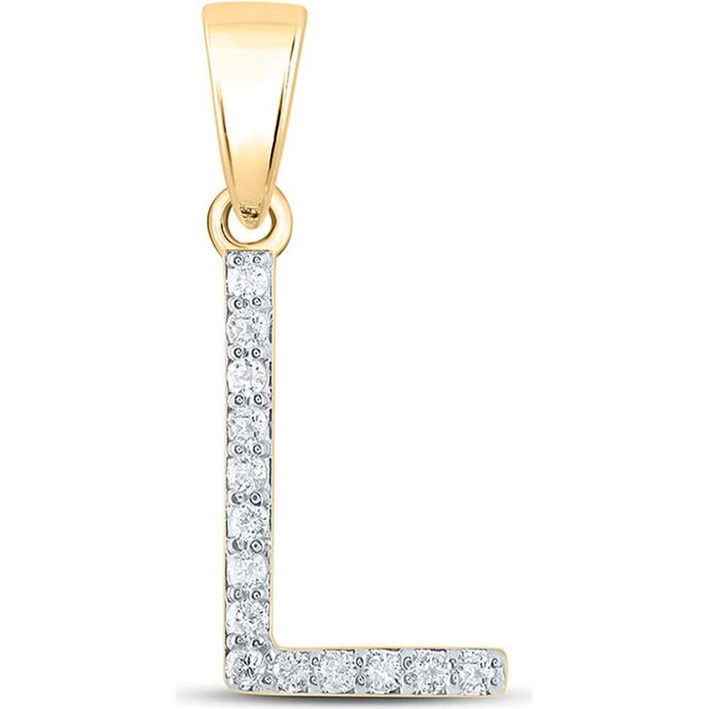 14K Yellow Gold L Initial Pendant with Prong-Set Round Diamonds - 0.12 Carat Total Diamond Weight