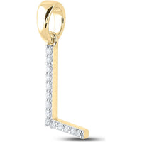 14K Yellow Gold L Initial Pendant with Prong-Set Round Diamonds - 0.12 Carat Total Diamond Weight