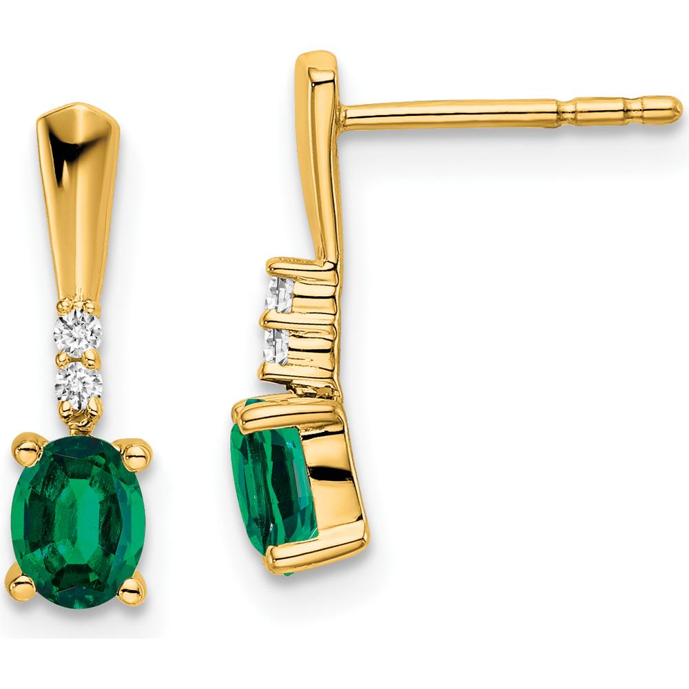 14K Yellow Gold Lab-Created Emerald and Diamond Dangle Earrings - 2.00 Carat Total Emerald Weight by Oro Pregiato