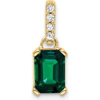 14K Yellow Gold Lab Created Emerald and Diamond Pendant - 0.04 Carat Total Diamond Weight by Oro Pregiato