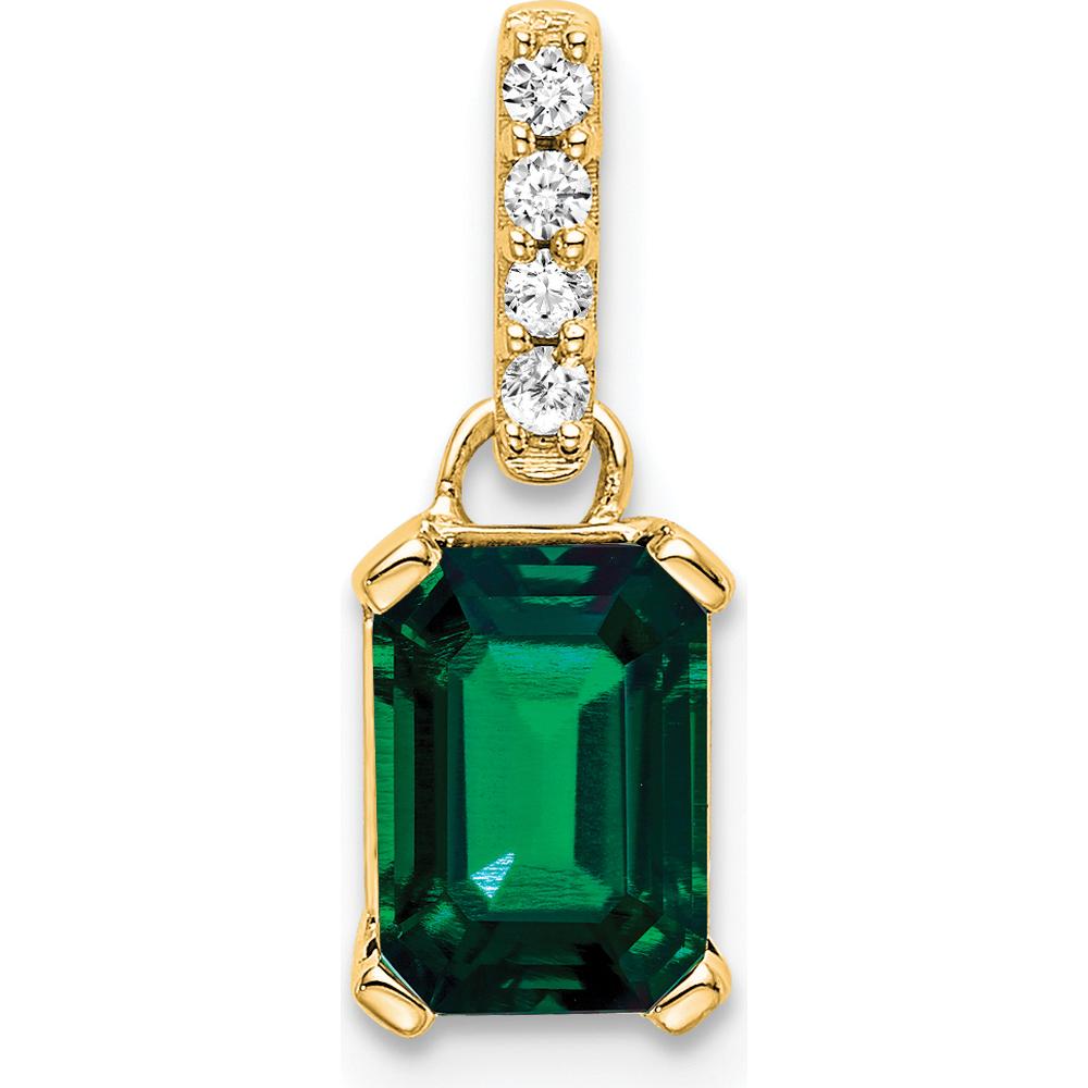14K Yellow Gold Lab Created Emerald and Diamond Pendant - 0.04 Carat Total Diamond Weight by Oro Pregiato