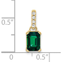 14K Yellow Gold Lab Created Emerald and Diamond Pendant - 0.04 Carat Total Diamond Weight by Oro Pregiato