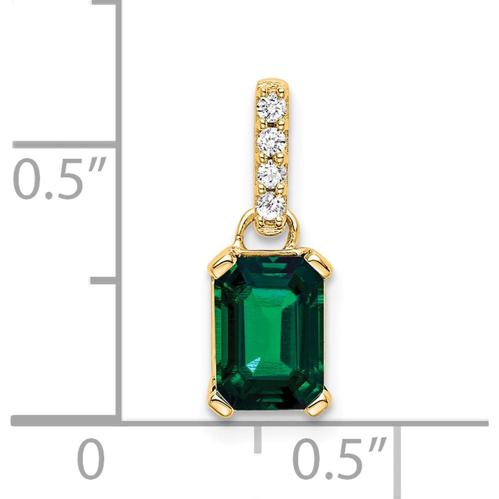14K Yellow Gold Lab Created Emerald and Diamond Pendant - 0.04 Carat Total Diamond Weight by Oro Pregiato
