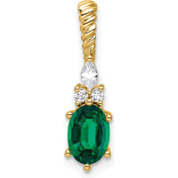 14K Yellow Gold Lab Created Emerald and Diamond Pendant with Twisted Gold Bail by Oro Pregiato