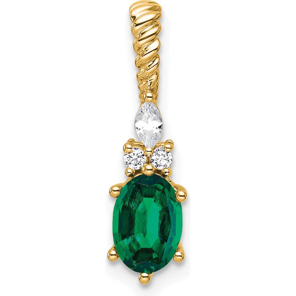14K Yellow Gold Lab Created Emerald and Diamond Pendant with Twisted Gold Bail by Oro Pregiato