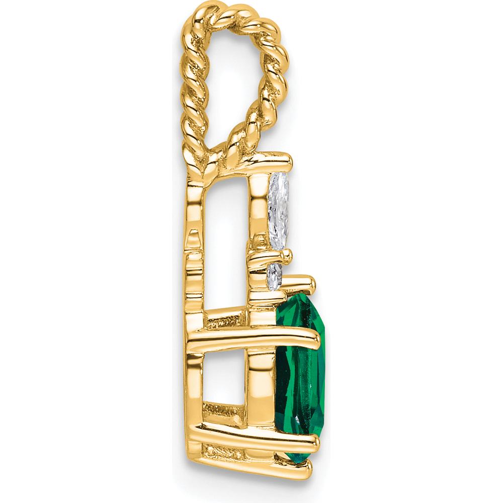 14K Yellow Gold Lab Created Emerald and Diamond Pendant with Twisted Gold Bail by Oro Pregiato