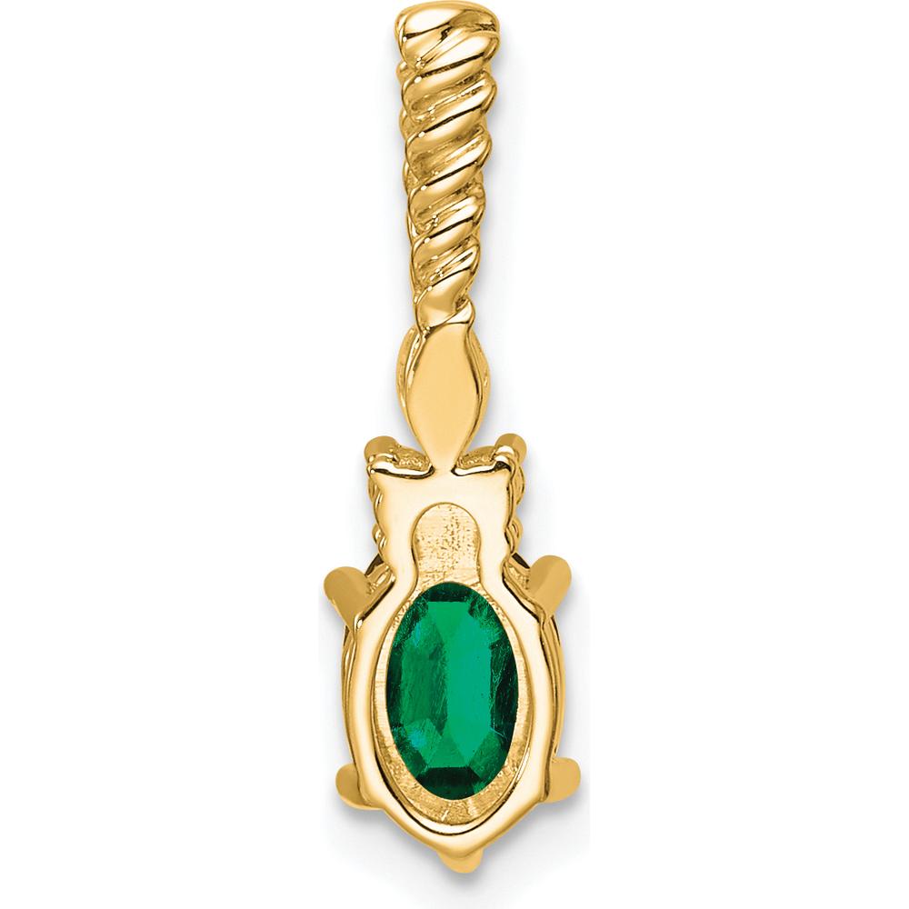 14K Yellow Gold Lab Created Emerald and Diamond Pendant with Twisted Gold Bail by Oro Pregiato