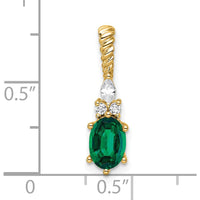 14K Yellow Gold Lab Created Emerald and Diamond Pendant with Twisted Gold Bail by Oro Pregiato