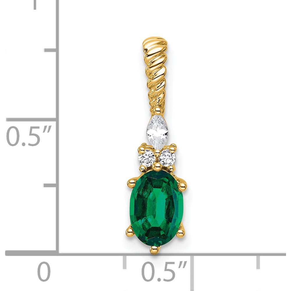 14K Yellow Gold Lab Created Emerald and Diamond Pendant with Twisted Gold Bail by Oro Pregiato