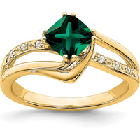14K Yellow Gold Lab Created Emerald and Diamond Ring with Cushion Cut Emerald - 0.82 Carat Total Emerald Weight by 0