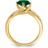 14K Yellow Gold Lab Created Emerald and Diamond Ring with Cushion Cut Emerald - 0.82 Carat Total Emerald Weight by 0
