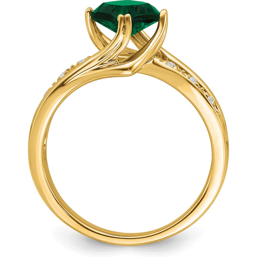 14K Yellow Gold Lab Created Emerald and Diamond Ring with Cushion Cut Emerald - 0.82 Carat Total Emerald Weight by 0