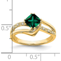 14K Yellow Gold Lab Created Emerald and Diamond Ring with Cushion Cut Emerald - 0.82 Carat Total Emerald Weight by 0