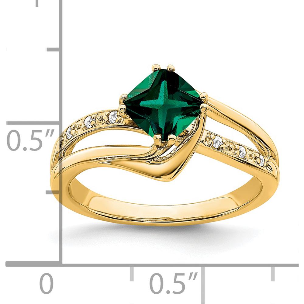 14K Yellow Gold Lab Created Emerald and Diamond Ring with Cushion Cut Emerald - 0.82 Carat Total Emerald Weight by 0