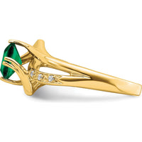 14K Yellow Gold Lab Created Emerald and Diamond Ring with Cushion Cut Emerald - 0.82 Carat Total Emerald Weight by 0