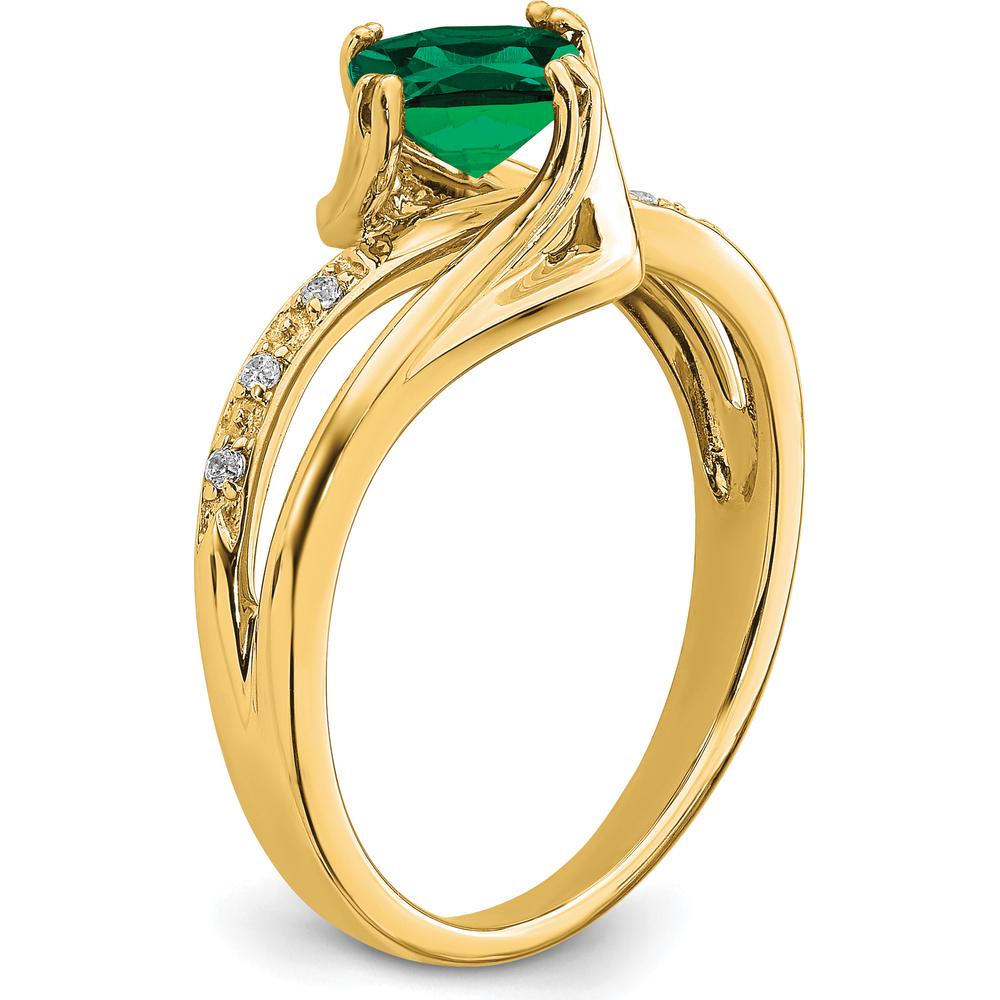 14K Yellow Gold Lab Created Emerald and Diamond Ring with Cushion Cut Emerald - 0.82 Carat Total Emerald Weight by 0