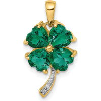 14K Yellow Gold Lab-Created Heart Emerald Four Leaf Clover Pendant with Diamond Accent - 0.4 Carat Total Emerald Weight by Lumare Gioia