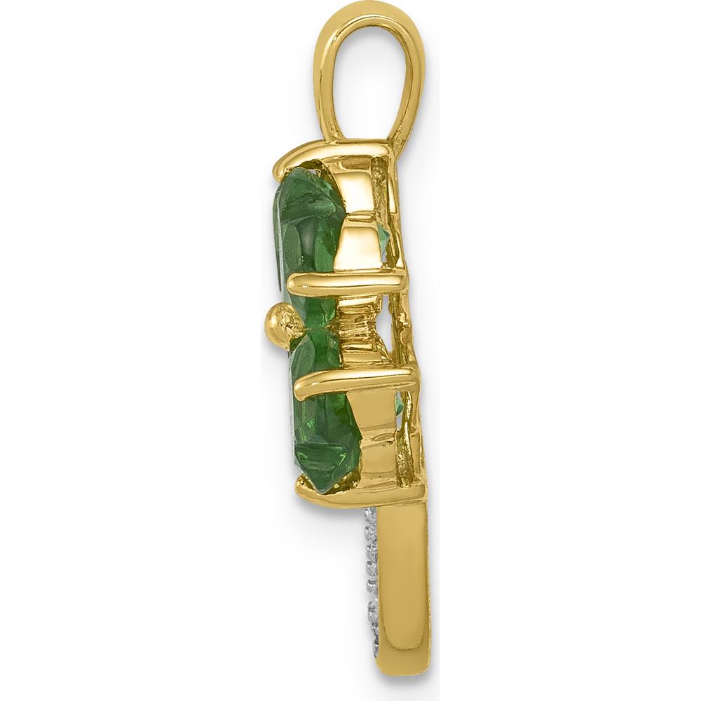 14K Yellow Gold Lab-Created Heart Emerald Four Leaf Clover Pendant with Diamond Accent - 0.4 Carat Total Emerald Weight by Lumare Gioia