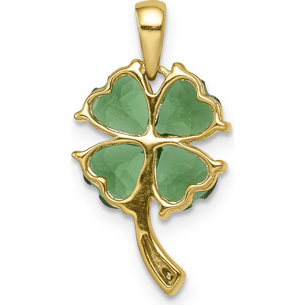 14K Yellow Gold Lab-Created Heart Emerald Four Leaf Clover Pendant with Diamond Accent - 0.4 Carat Total Emerald Weight by Lumare Gioia