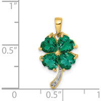 14K Yellow Gold Lab-Created Heart Emerald Four Leaf Clover Pendant with Diamond Accent - 0.4 Carat Total Emerald Weight by Lumare Gioia