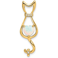 14K Yellow Gold Lab Created Opal Cat Pendant with Diamonds - 0.99 Carat Opal Weight by Lumare Gioia