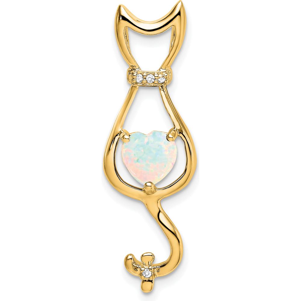 14K Yellow Gold Lab Created Opal Cat Pendant with Diamonds - 0.99 Carat Opal Weight by Lumare Gioia