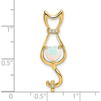 14K Yellow Gold Lab Created Opal Cat Pendant with Diamonds - 0.99 Carat Opal Weight by Lumare Gioia