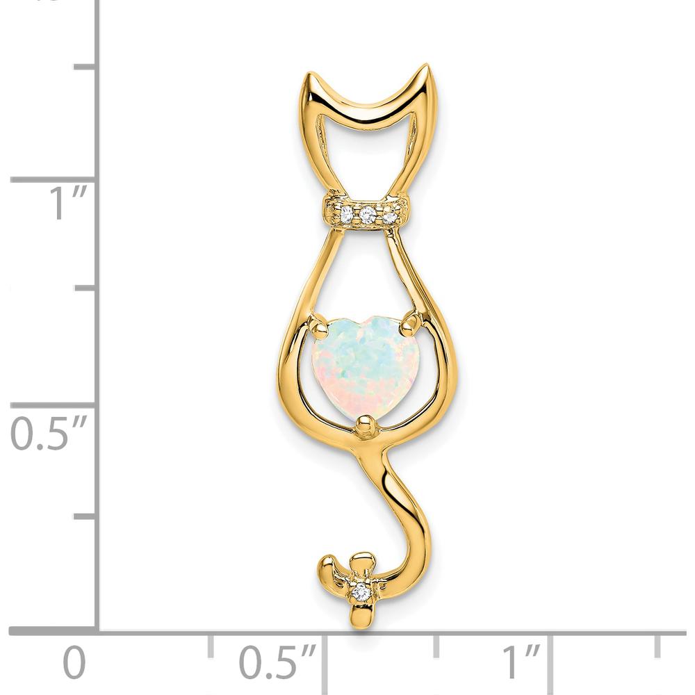 14K Yellow Gold Lab Created Opal Cat Pendant with Diamonds - 0.99 Carat Opal Weight by Lumare Gioia