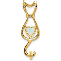 14K Yellow Gold Lab Created Opal Cat Pendant with Diamonds - 0.99 Carat Opal Weight by Lumare Gioia