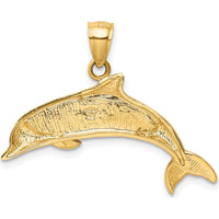 14K Yellow Gold Lab Created Opal Dolphin Pendant - Playful Ocean Inspired Charm by Oro Pregiato