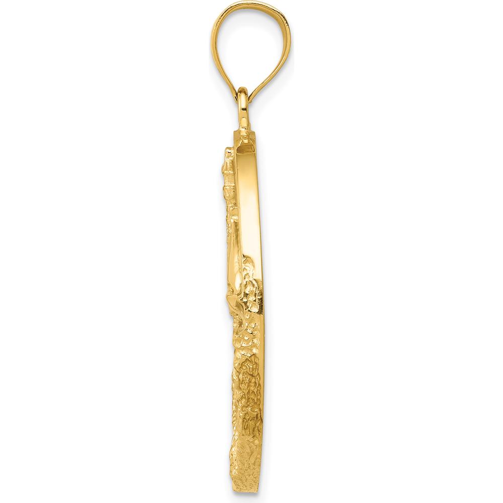 14K Yellow Gold Lab Created Opal Lighthouse and Sailboat Pendant - 37mm Length by Oro Pregiato