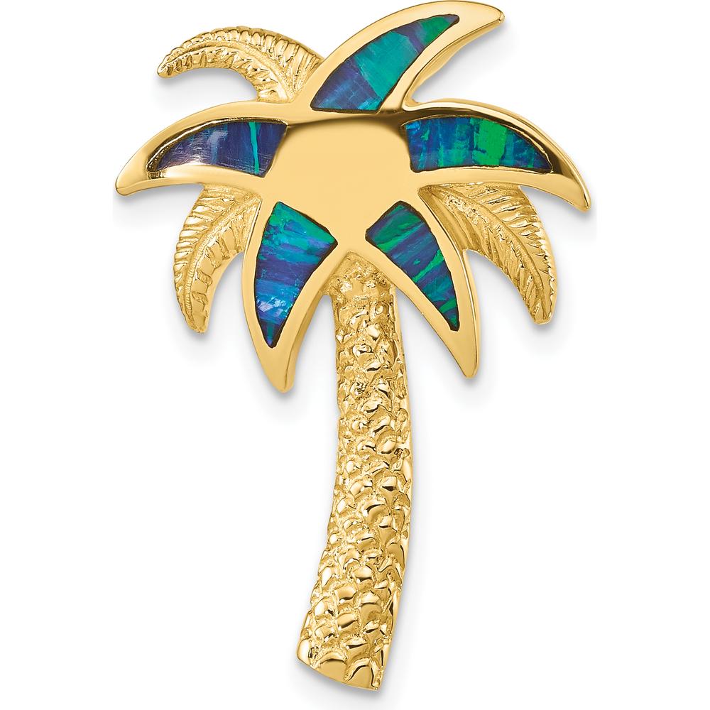 14K Yellow Gold Lab Created Opal Palm Tree Omega Slide Pendant by Oro Pregiato