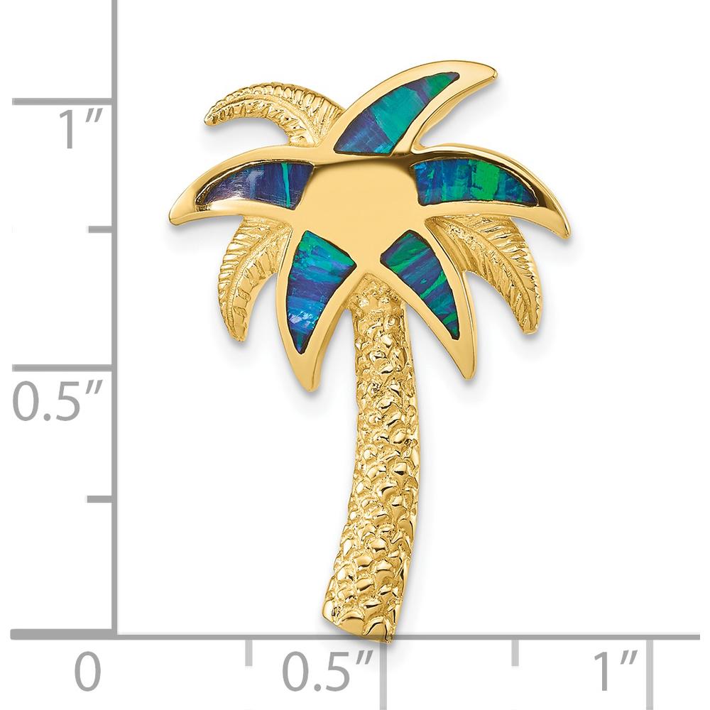 14K Yellow Gold Lab Created Opal Palm Tree Omega Slide Pendant by Oro Pregiato