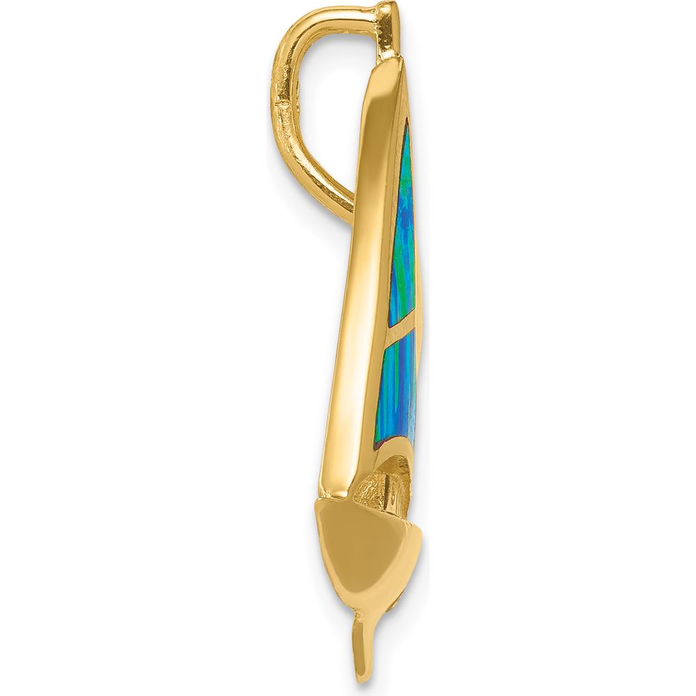 14K Yellow Gold Lab Created Opal Sailboat Omega Slide Pendant - 28mm Length by Oro Pregiato