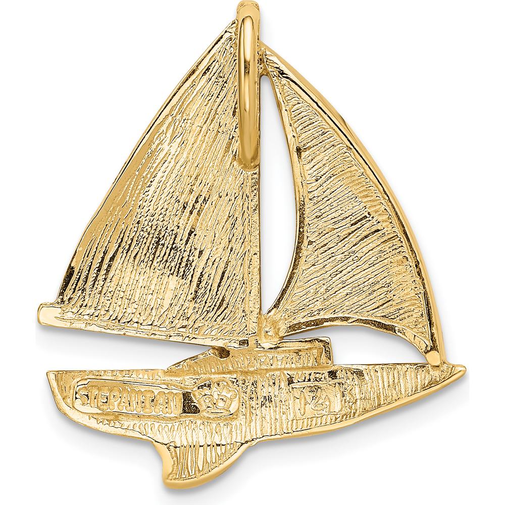 14K Yellow Gold Lab Created Opal Sailboat Omega Slide Pendant - 28mm Length by Oro Pregiato