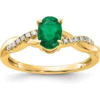 14K Yellow Gold Lab-Created Oval Emerald Ring with Round Diamond Accents - 0.006 Carat Diamond Weight by 0