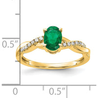 14K Yellow Gold Lab-Created Oval Emerald Ring with Round Diamond Accents - 0.006 Carat Diamond Weight by 0