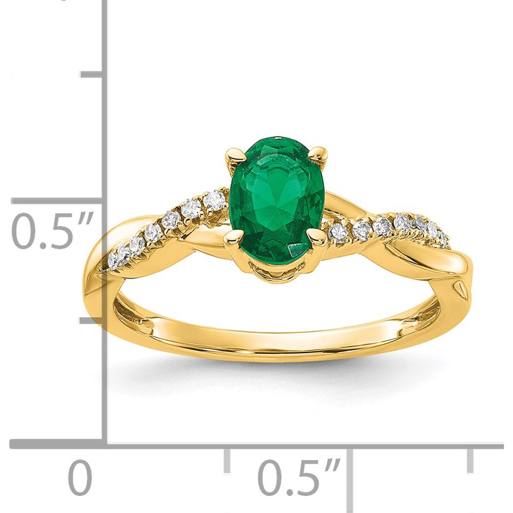 14K Yellow Gold Lab-Created Oval Emerald Ring with Round Diamond Accents - 0.006 Carat Diamond Weight by 0