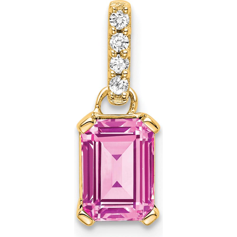 14K Yellow Gold Lab-Created Pink Sapphire and Diamond Pendant with Round Diamond Accents by Oro Pregiato
