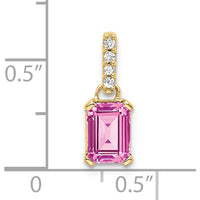14K Yellow Gold Lab-Created Pink Sapphire and Diamond Pendant with Round Diamond Accents by Oro Pregiato
