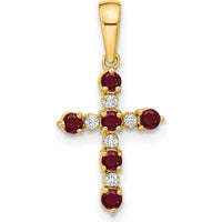 14K Yellow Gold Lab Created Ruby and Diamond Cross Pendant by Oro Pregiato