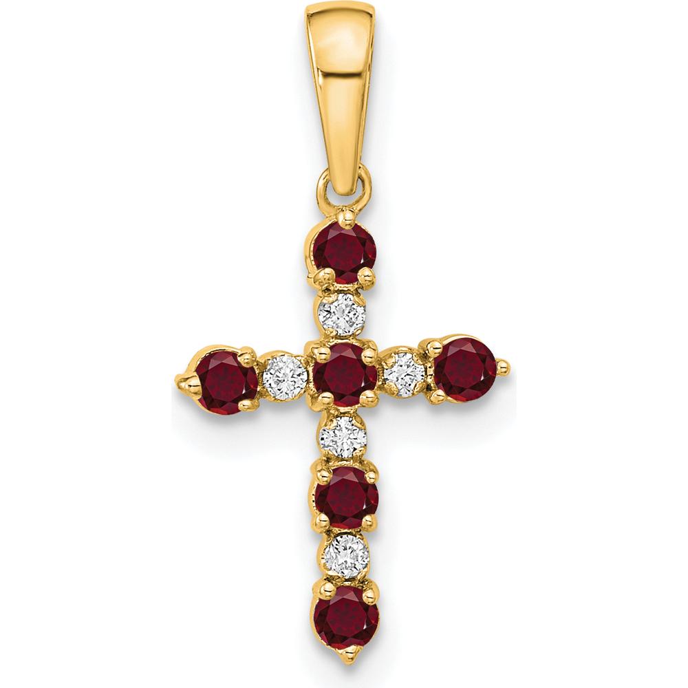 14K Yellow Gold Lab Created Ruby and Diamond Cross Pendant by Oro Pregiato
